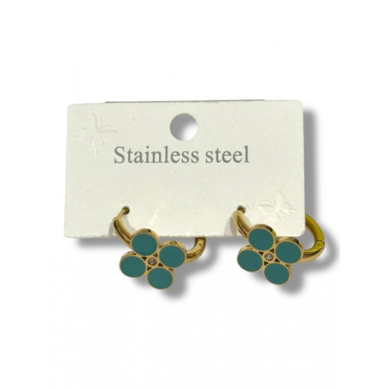 TURKUAZ ÇİÇEK MODEL GOLD ÇELİK KÜPE